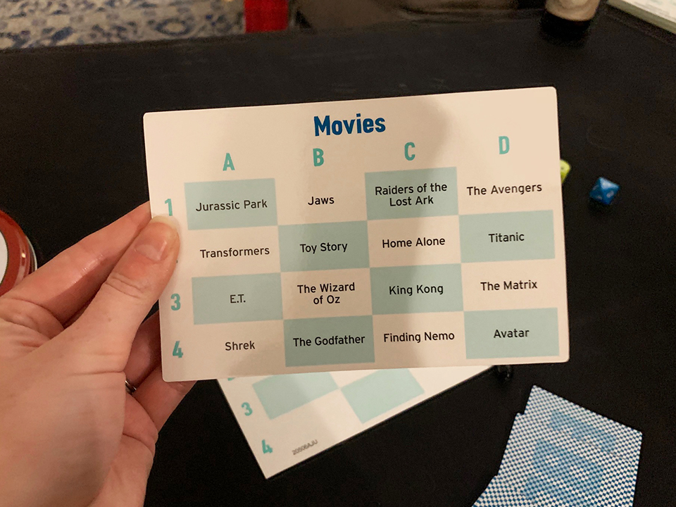 category card with chart of movies in the game Chameleon 