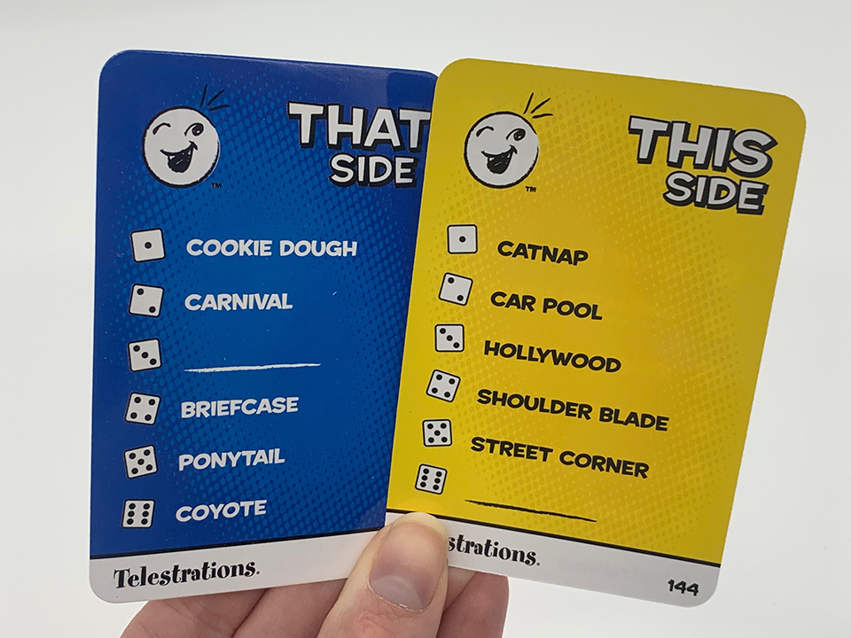 this or that card with list of word prompts in game telestrations 